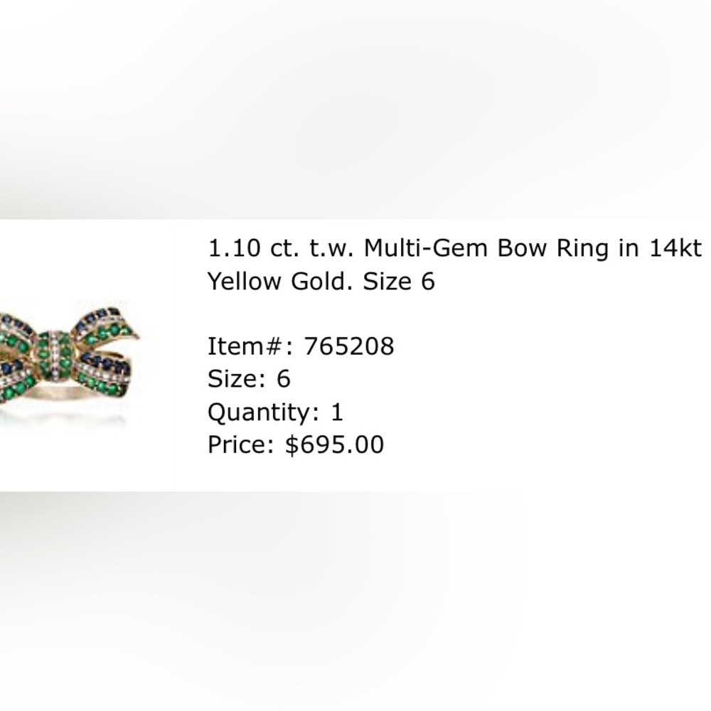 Emerald, sapphire, & diamond yellow gold bow ring - Picture 5 of 5
